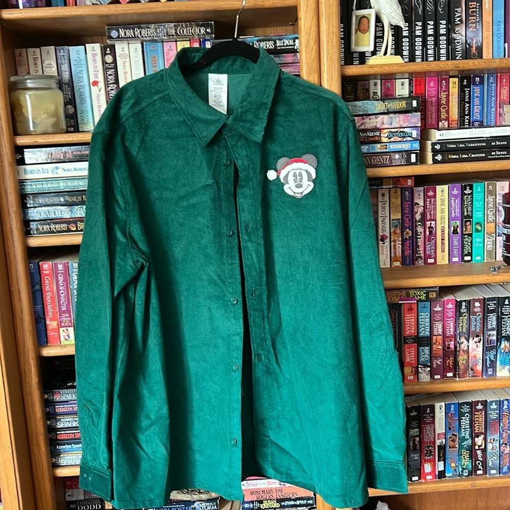 Green Corduroy shirt with Santa Mickey Mouse​